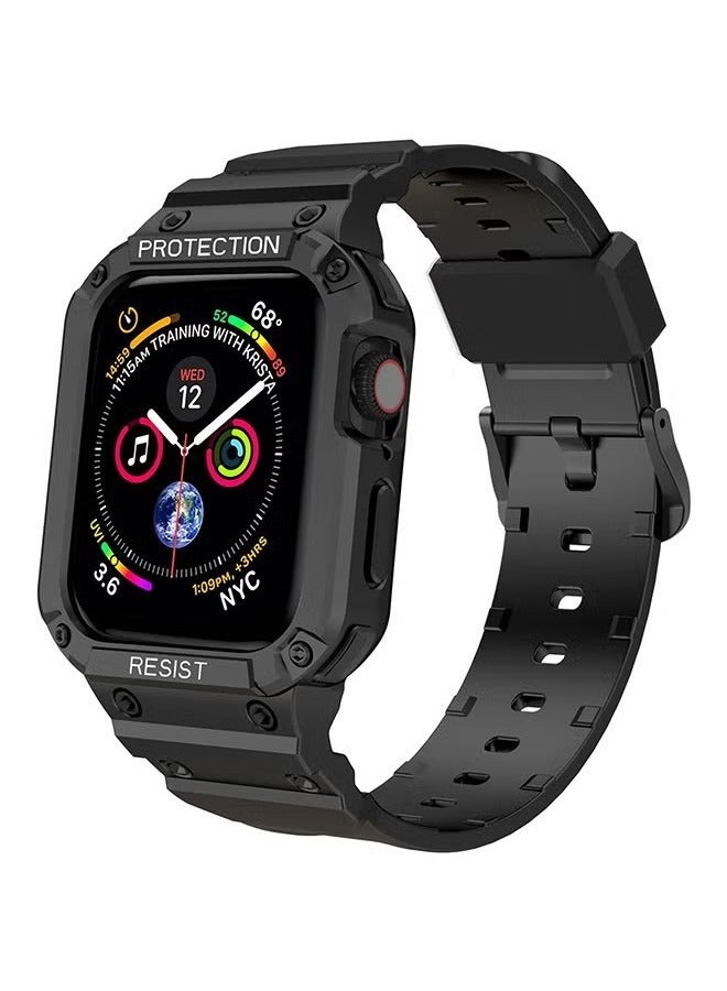 Smartwatch Bands Compatible with Apple Watch Band 44mm/45mm/42mm with Case, Replacement Shockproof Rugged Band Strap for iWatch SE2 SE Series 9/8/7 with Bumper Case Cover Black - Image 1