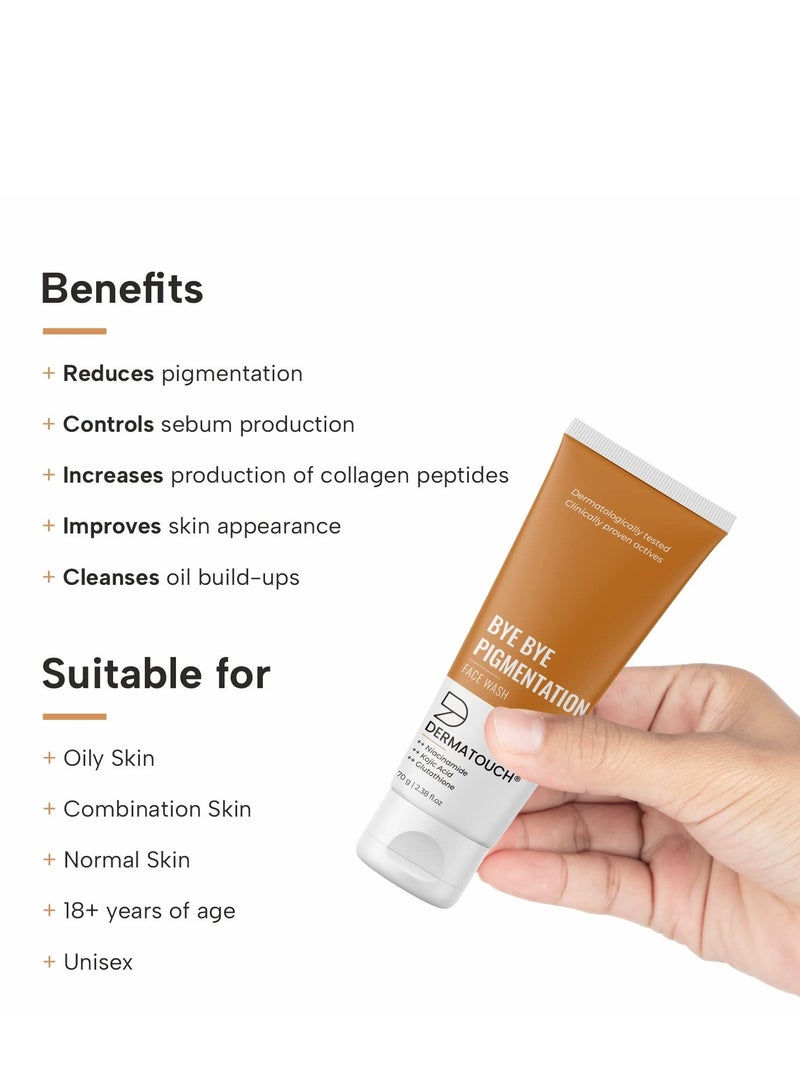 DERMATOUCH Bye Bye Pigmentation Face Wash || Anti Pigmentation for Women/Men with Niacinamide, Kojic Acid, & Glutathione - 70G - Image 2