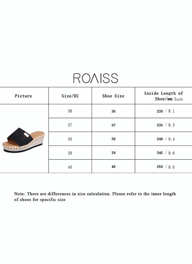 roaiss - Women's Summer Slope Heel Slipper  Rope Cork Thick Soled Muffin Shoes Straight Line Slippers Open Toe Holiday Sandals - Image 1