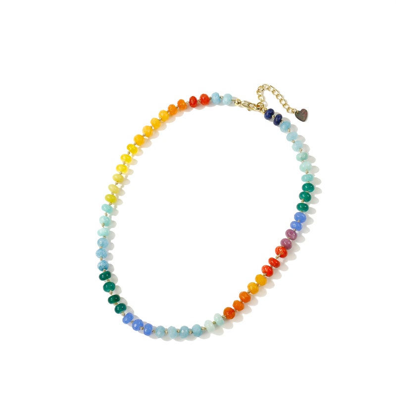Badu Gemstone Beaded Necklace for Women Colorful Natural Stone Beach Rainbow Necklace Jewelry Gift - Image 1