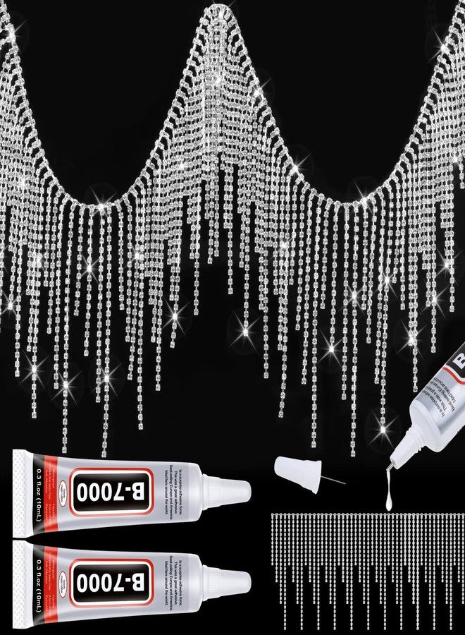 Tetutor Rhinestone Fringe with B7000 Glue Multipurpose Adhesive, Sparkle Rhinestone Trim Rhinestone Fringe Belt Rhinestone Fringe Trim, Sliver Diamond Fringe Rhinestone Tassel Chain for Jeans - Image 1