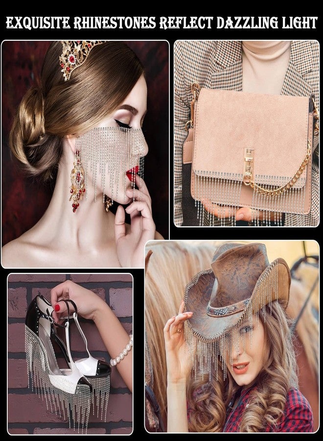 Tetutor Rhinestone Fringe with B7000 Glue Multipurpose Adhesive, Sparkle Rhinestone Trim Rhinestone Fringe Belt Rhinestone Fringe Trim, Sliver Diamond Fringe Rhinestone Tassel Chain for Jeans - Image 3