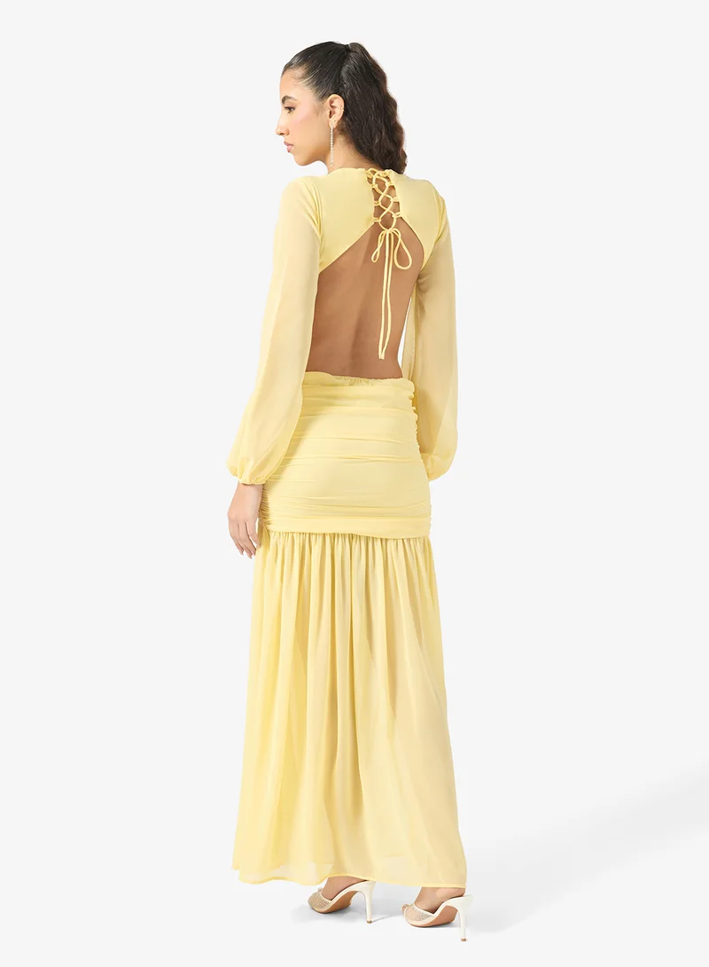 Ginger Plunge Neck Draped Drop Waist Dress