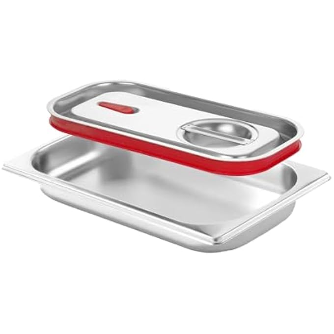هندي Tapa Para Recipientes Gn 13 Con Borde de Silicona Y Vlvula De Liberacin De Vaco Cierre Hermtico Resistente A درجات الحرارة دي 40 A 300C 325X176mm Acero غير قابل للأكسدة - Image 4