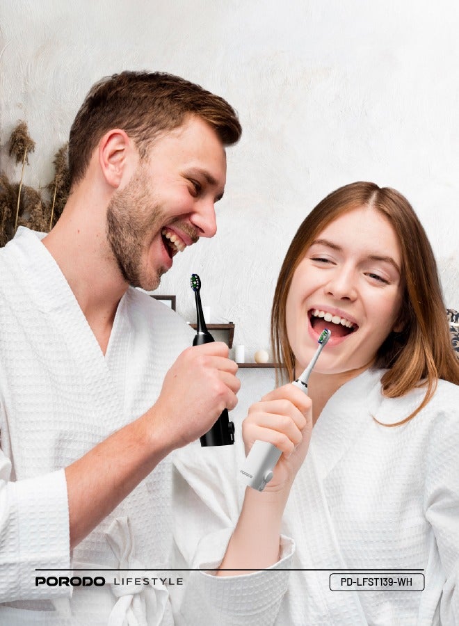 porodo Lifestyle Water Floss & Sonic Electric Toothbrush 100mL with ×2 Replacement Brushes & 25 Days Battery Life / Food-Grade Material / Advanced Cleaning / Upgraded Dupont Bristles - White - Image 5