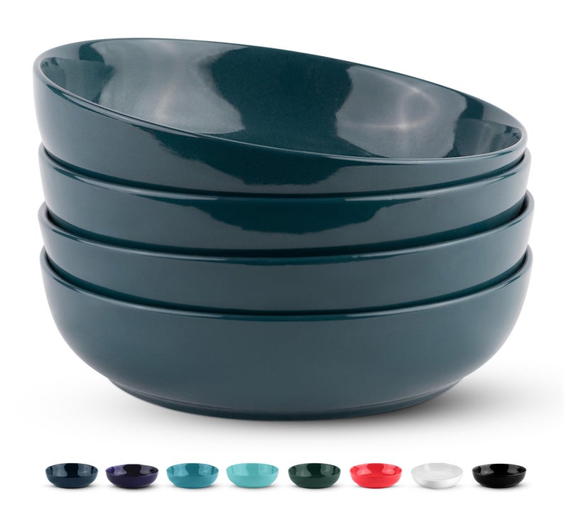 KooK Pasta Bowl, Salad Bowls, Soup, Serving Bowls, Ceramic, Large Capacity, Microwave & Dishwasher Safe, Set of 4, 40 Oz,(Dark Teal) - Image 1