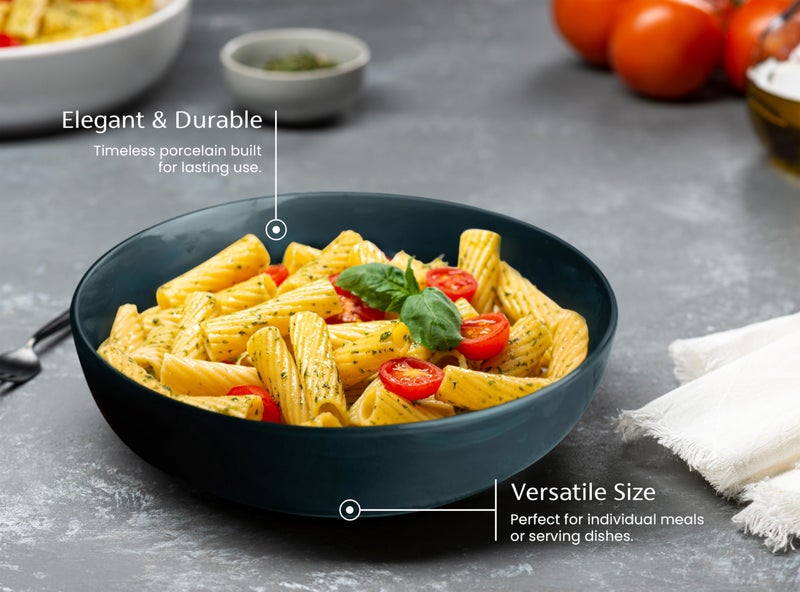 KooK Pasta Bowl, Salad Bowls, Soup, Serving Bowls, Ceramic, Large Capacity, Microwave & Dishwasher Safe, Set of 4, 40 Oz,(Dark Teal) - Image 4