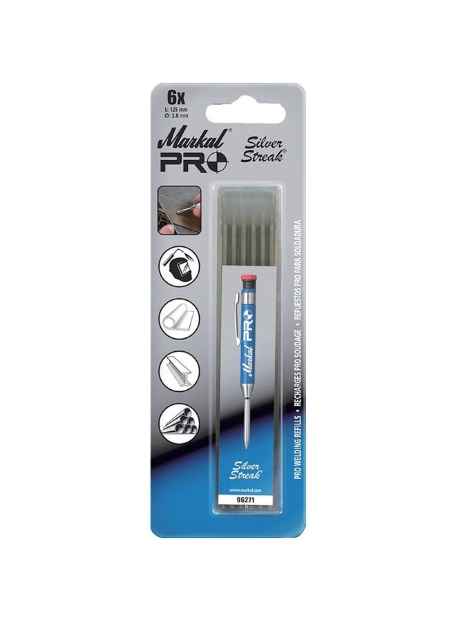 96271 Silver Streak Pro Refills, Silver Color, 6 Pack- Silver Streak Refill For Markal Pro Holder model 96270-Unique Reflective Lead Perfect for Welding and Fabricating, Made in USA