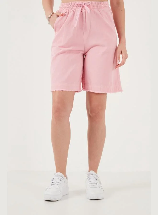 ليلا شورت نسائي قطني بخصر عادي ورباط وجيوب