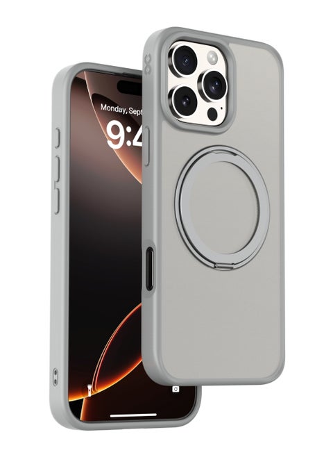 iPhone 16 Pro Max Case with 360° Built-in Ring Stand – Pristine (Natural Titanium), Sleek & Functional Design, MagSafe Compatible, Shock Absorption, Precision Fit, Scratch Protection, Mil. Grade Drop-Tested