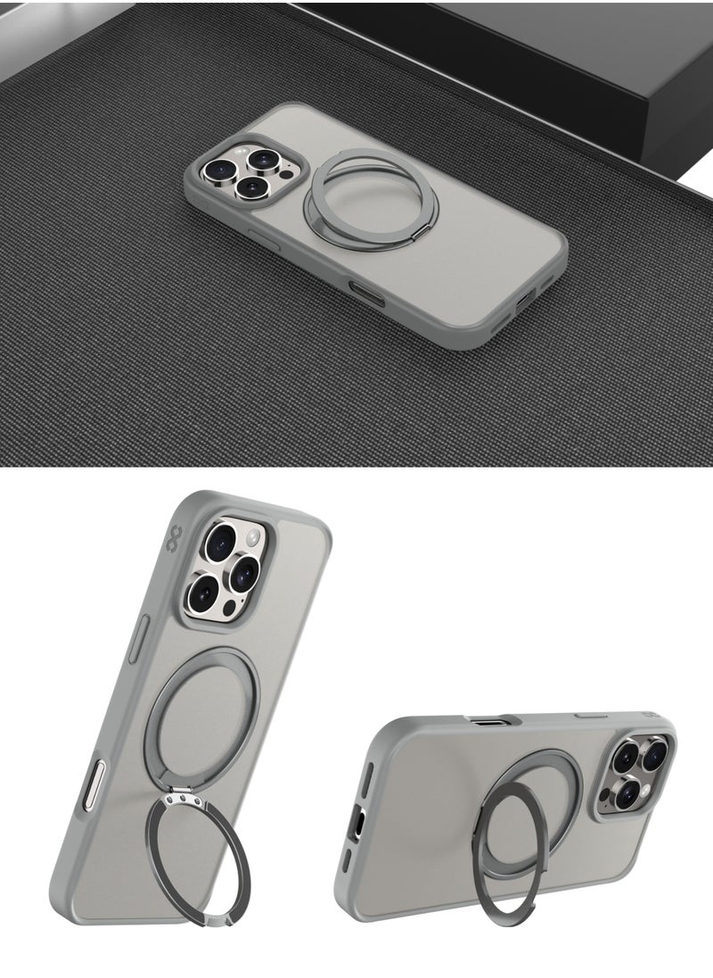 iPhone 16 Pro Max Case with 360° Built-in Ring Stand – Pristine (Natural Titanium), Sleek & Functional Design, MagSafe Compatible, Shock Absorption, Precision Fit, Scratch Protection, Mil. Grade Drop-Tested