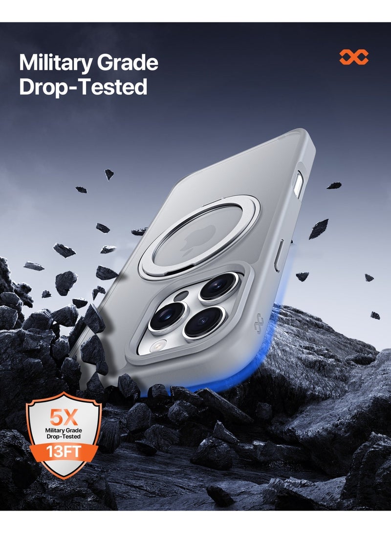 INFINYTY iPhone 16 Pro Max Case with 360° Built-in Ring Stand – Pristine (Natural Titanium), Sleek & Functional Design, MagSafe Compatible, Shock Absorption, Precision Fit, Scratch Protection, Mil. Grade Drop-Tested - Image 3
