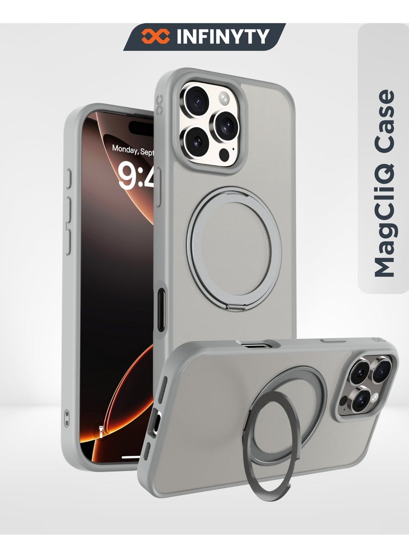 INFINYTY iPhone 16 Pro Max Case with 360° Built-in Ring Stand – Pristine (Natural Titanium), Sleek & Functional Design, MagSafe Compatible, Shock Absorption, Precision Fit, Scratch Protection, Mil. Grade Drop-Tested - Image 1