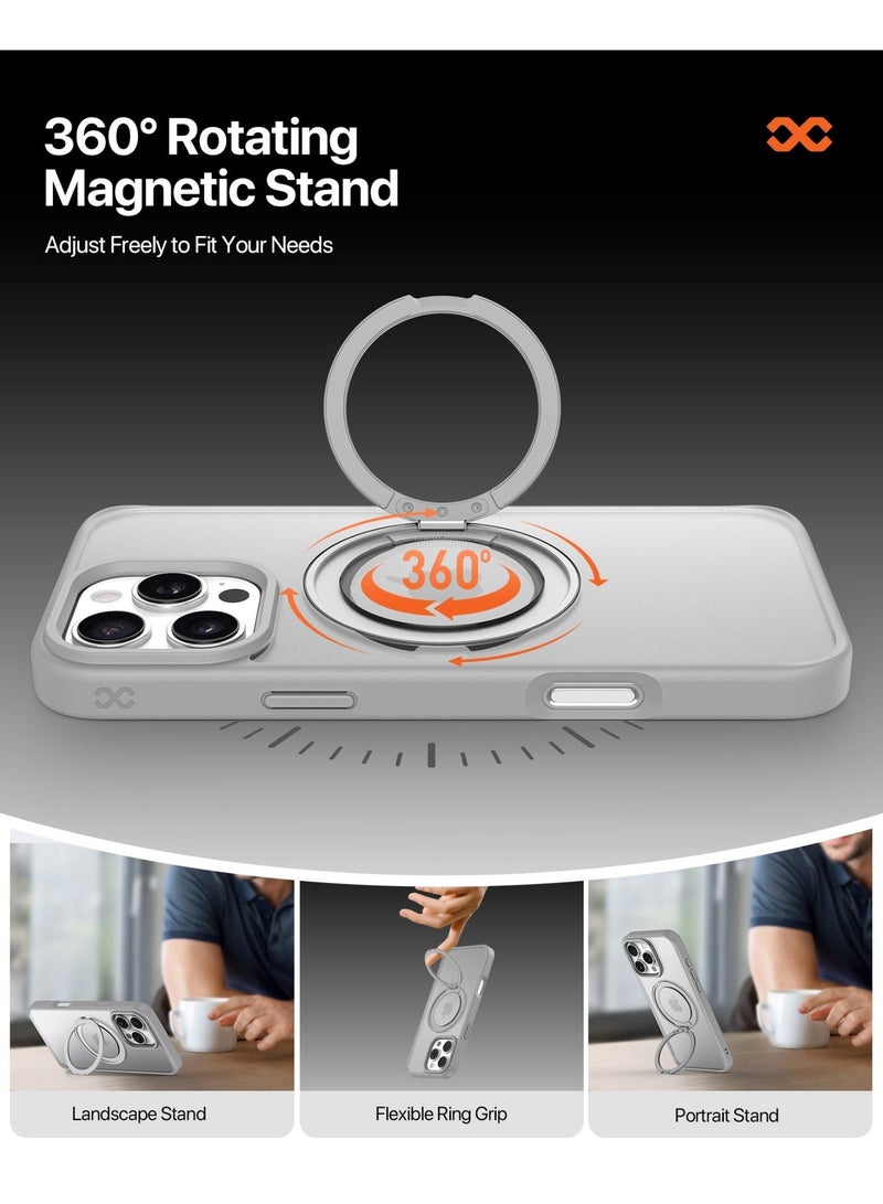 INFINYTY iPhone 16 Pro Max Case with 360° Built-in Ring Stand – Pristine (Natural Titanium), Sleek & Functional Design, MagSafe Compatible, Shock Absorption, Precision Fit, Scratch Protection, Mil. Grade Drop-Tested - Image 2