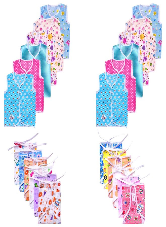 V.B.K Baby Boy and Baby Girl Combo Pack Of Nappy (Cloth Diaper) (12 Piece) and Jhabla (12 Piece), Cotton Soft Fabric, 0-4 Months, Multicolor - Image 1