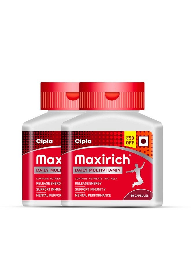 Cipla Maxirich Daily Multivitamin (60 Capsules) For Men & Women With Essential Nutrients, Vitamins, Minerals, Anti-oxidants For Building Immunity & Energy (Bottle Pack) - Image 1