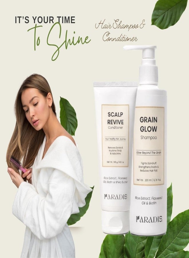 Paradis Grain Glow Shampoo and Scalp Revive Conditioner Set, Hair Care Kit with Rice Extract, Flaxseed Oil, Biotin and Shea Butter, Anti-Dandruff Formula, 200ml Shampoo and 100g Conditioner - Image 3