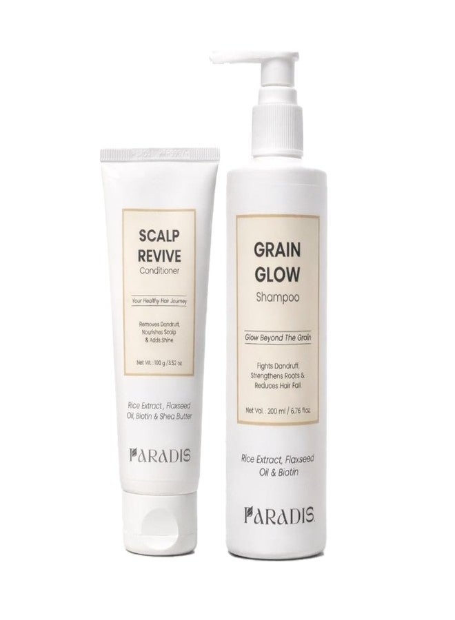 Paradis Grain Glow Shampoo and Scalp Revive Conditioner Set, Hair Care Kit with Rice Extract, Flaxseed Oil, Biotin and Shea Butter, Anti-Dandruff Formula, 200ml Shampoo and 100g Conditioner - Image 2