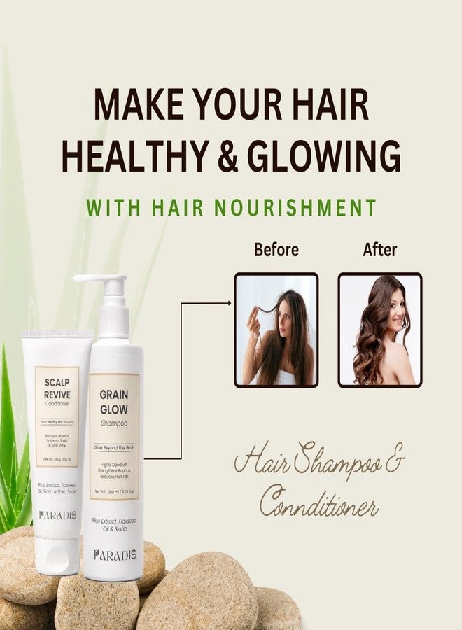 Paradis Grain Glow Shampoo and Scalp Revive Conditioner Set, Hair Care Kit with Rice Extract, Flaxseed Oil, Biotin and Shea Butter, Anti-Dandruff Formula, 200ml Shampoo and 100g Conditioner - Image 4