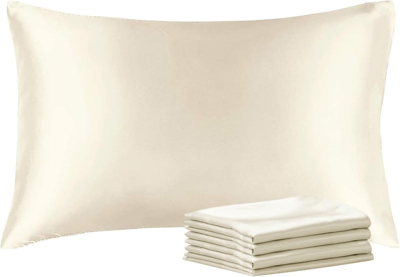 Satin Pillowcase with Zipper 4 Pack, Beige Pillow Cases Standard Size, Super Soft and Cooling Similar to Silk Pillow Cases, Gift for Women Men(20x26 Inches) - Image 1