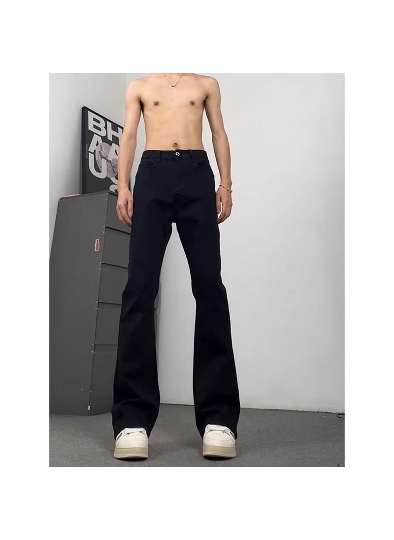 Generic White micro-lar jeans mens summer all-match ruffian handsome high-end sense pants slim leg long casual machete pants Black [slightly flared, high quality] 