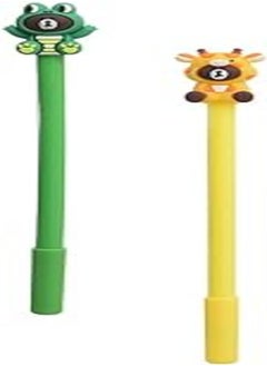 Generic A-012 Gel Ink Pen Blue Ink with Toy Shape on The Cap Pack of 2 Pieces for Kids And Student - Yellow Green 