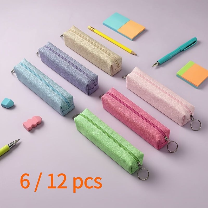 12 Pcs Glitter Frosted Feel Stationery Pouch Multipurpose Storage Bag With Hanging Ring Design Portable For College Back To School Season And Holiday Gifts - Image 1