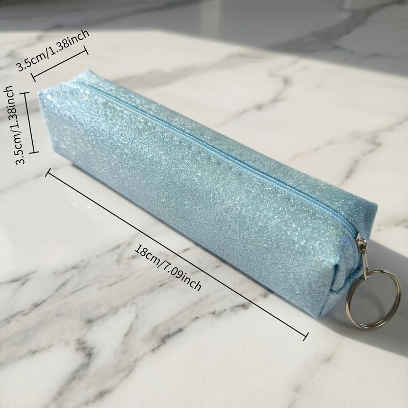 12 Pcs Glitter Frosted Feel Stationery Pouch Multipurpose Storage Bag With Hanging Ring Design Portable For College Back To School Season And Holiday Gifts - Image 3
