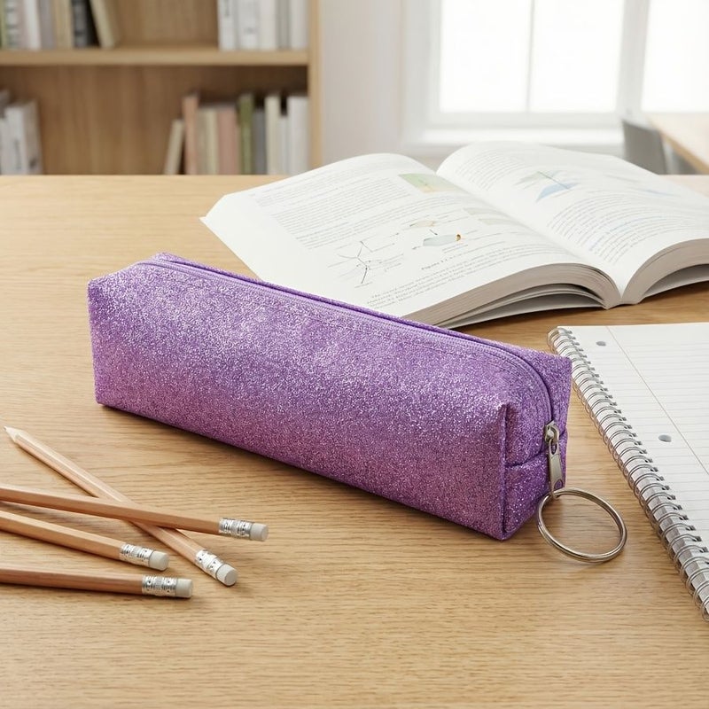 12 Pcs Glitter Frosted Feel Stationery Pouch Multipurpose Storage Bag With Hanging Ring Design Portable For College Back To School Season And Holiday Gifts - Image 2