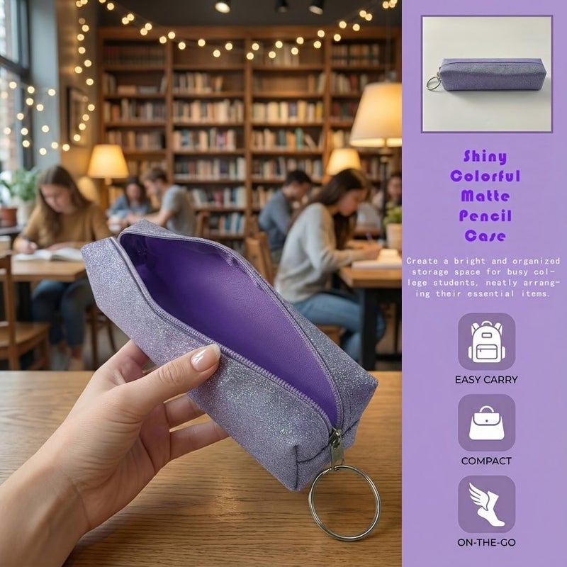 12 Pcs Glitter Frosted Feel Stationery Pouch Multipurpose Storage Bag With Hanging Ring Design Portable For College Back To School Season And Holiday Gifts - Image 4