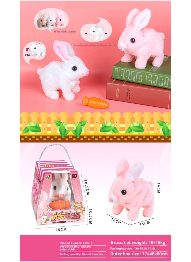 Generic Lei Teng Play House Electric Walking Shake Tail Sound Pet Stuffed Rabbit Dog Parent-child Interactive Animal Model-Color:6698-1 Rabbit, 48 Boxes In 1 Box  - Image 1