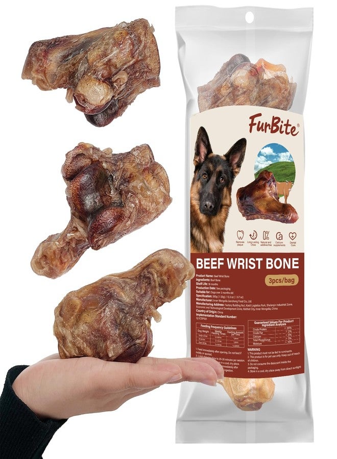 FurBite 3 PCS Single Ingredient Beef Wrist Bones for Dogs - Grass-Fed High Protein Natural Chew, Long Lasting Treat for Aggressive Chewers & Large/Small Breeds - Image 1