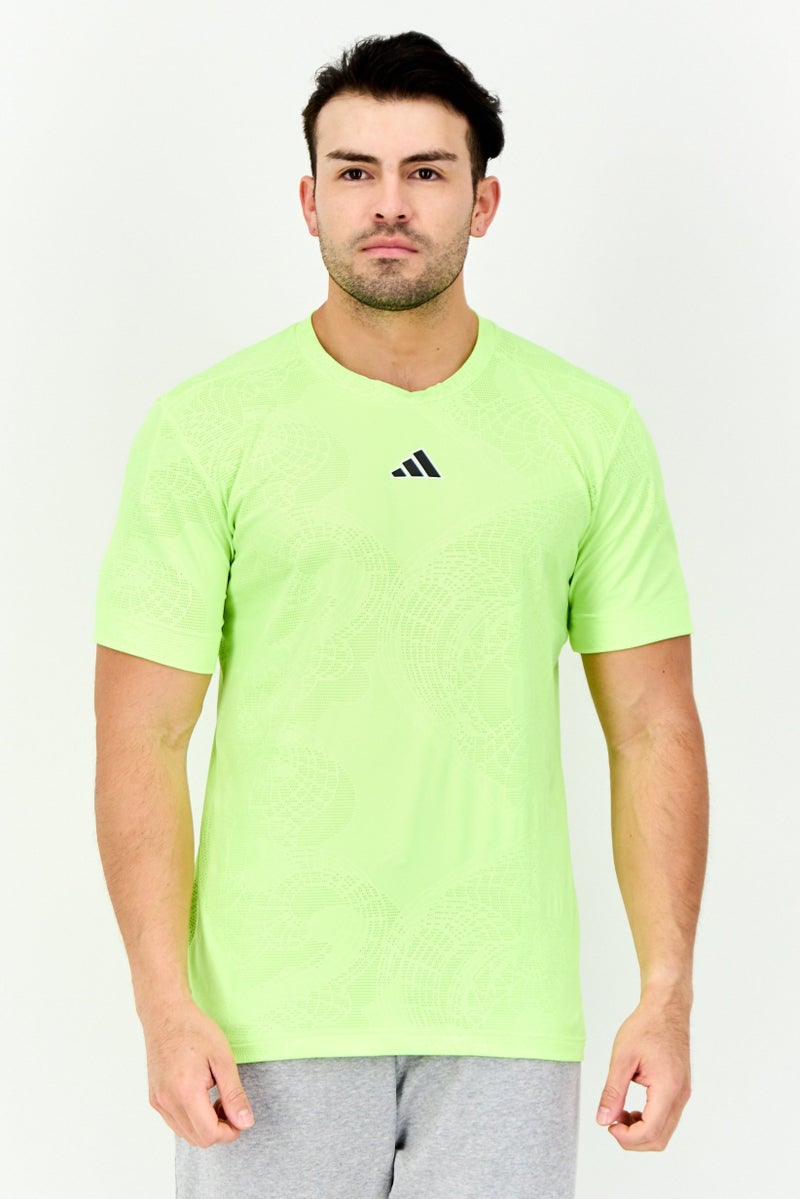 Adidas Men Sportswear Fit Short Sleeves Tennis T-Shirt, Neon Green - Image 1