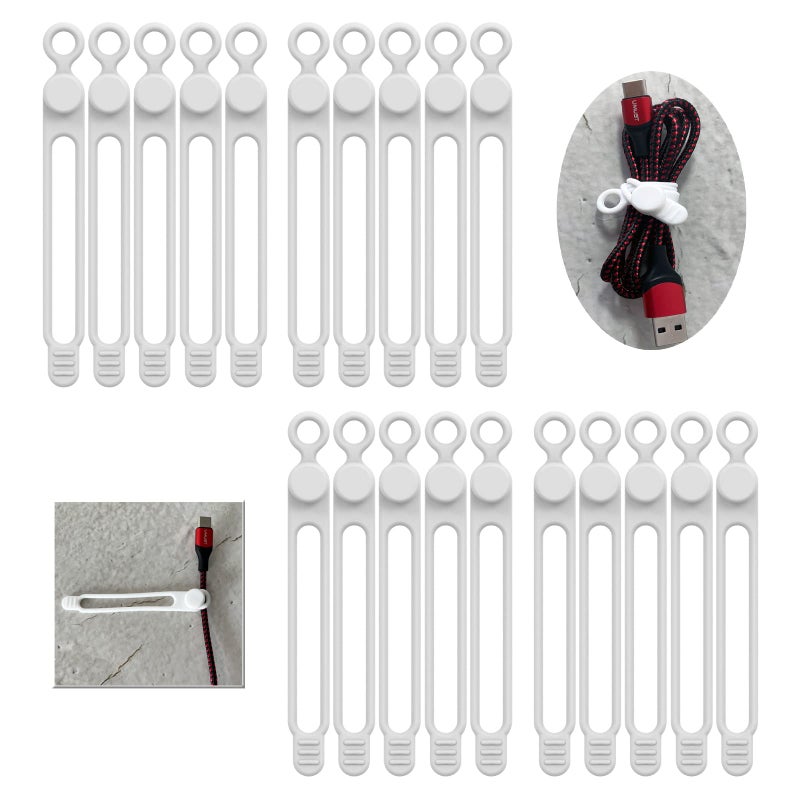 UMUST [20Park]UMUST Silicone Cable Ties, Reusable Cable Management Organizer,Cable Straps,Cord Ties,Multipurpose Elastic Cord Organizer for Bundling and Fastening Cable Cords Wires(white) - Image 1