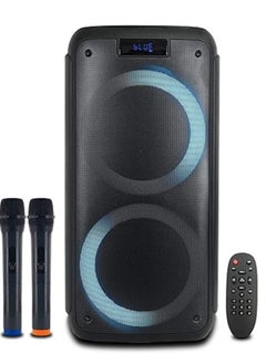 Portable Bluetooth 5 Speaker Great Party Speaker with Woofers & Colorful LED – High Power Strong Bass Battery Powered Home Audio System with Remote Control & Wireless Mic (3 Hours Rechargeable)