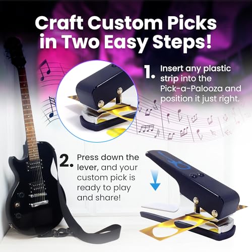 Pick-a-Palooza DIY Guitar Picks Punch Mega Pack - Custom Pick Maker for Musicians - Features Leather Key Chain Holder, Pick Strips with Artwork & File - Unique Gifts for Men & Women - Blue Punch - Image 4