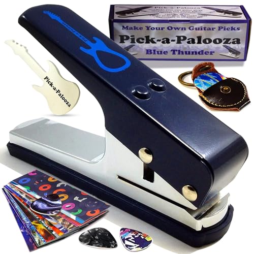 Pick-a-Palooza DIY Guitar Picks Punch Mega Pack - Custom Pick Maker for Musicians - Features Leather Key Chain Holder, Pick Strips with Artwork & File - Unique Gifts for Men & Women - Blue Punch - Image 1