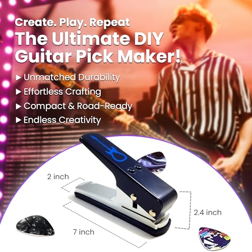 Pick-a-Palooza DIY Guitar Picks Punch Mega Pack - Custom Pick Maker for Musicians - Features Leather Key Chain Holder, Pick Strips with Artwork & File - Unique Gifts for Men & Women - Blue Punch - Image 3