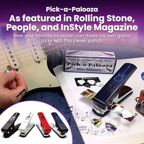 Pick-a-Palooza DIY Guitar Picks Punch Mega Pack - Custom Pick Maker for Musicians - Features Leather Key Chain Holder, Pick Strips with Artwork & File - Unique Gifts for Men & Women - Blue Punch - Image 5