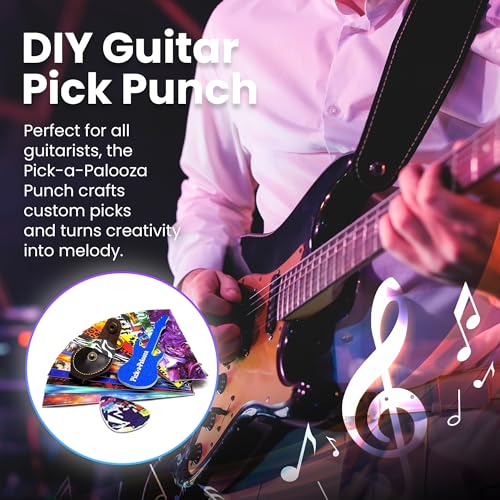 Pick-a-Palooza DIY Guitar Picks Punch Mega Pack - Custom Pick Maker for Musicians - Features Leather Key Chain Holder, Pick Strips with Artwork & File - Unique Gifts for Men & Women - Blue Punch - Image 2