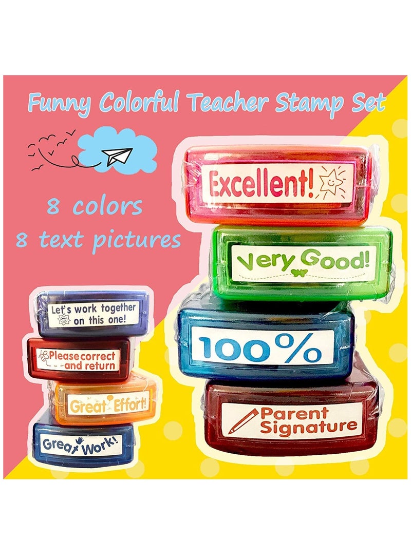 KASTWAVE Bertiveny Teacher Stamps for Grading Classroom, Parent Signature Teacher Self-Inking Stamp Set Stamps for Homework Teacher Supplies with 8 pcs - Image 2