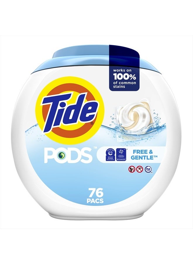 Tide PODS Free & Gentle Liquid Laundry Detergent Pacs, 76 count, Packaging may vary - Image 1