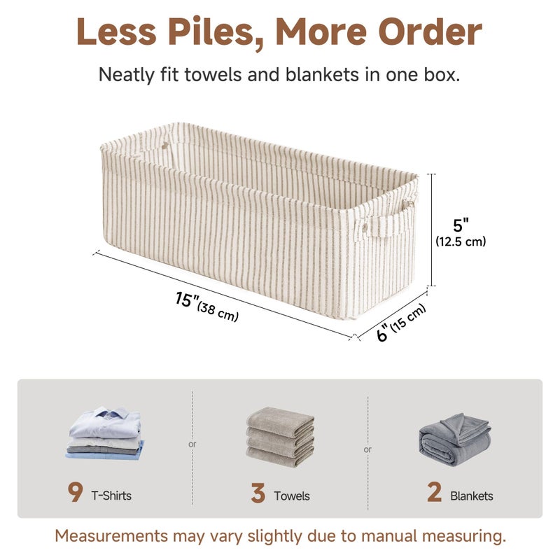 StorageWorks Narrow Storage Bins, Small Basket for Closet and Shelves, Fabric Organizer with Handles, Toilet Paper Storage, Khaki and Beige Stripes, 2-Pack - Image 2