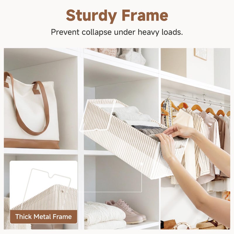 StorageWorks Narrow Storage Bins, Small Basket for Closet and Shelves, Fabric Organizer with Handles, Toilet Paper Storage, Khaki and Beige Stripes, 2-Pack - Image 5