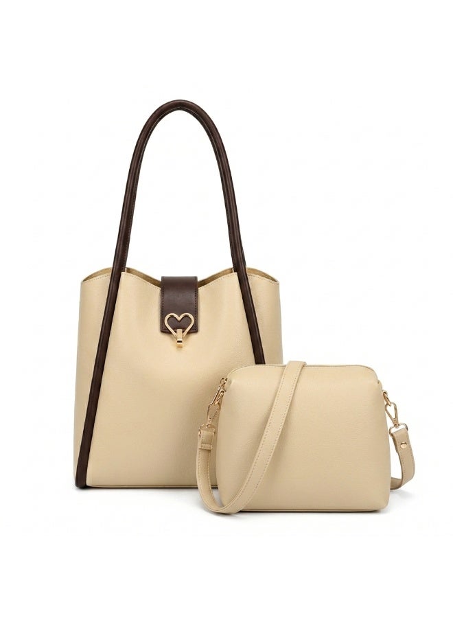 Kanaz "Sweet Heart" 2-Piece Women's Bag Set – Fashion Top-Handle Tote with Metallic Heart Clasp & Matching Zippered Crossbody Shoulder Purse. - Image 1