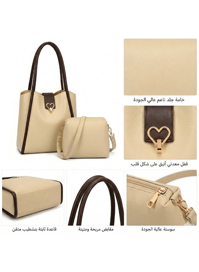 Kanaz "Sweet Heart" 2-Piece Women's Bag Set – Fashion Top-Handle Tote with Metallic Heart Clasp & Matching Zippered Crossbody Shoulder Purse. - Image 4
