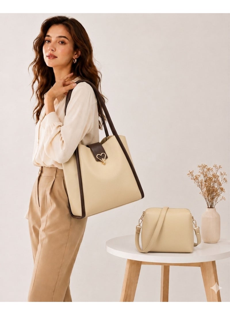 Kanaz "Sweet Heart" 2-Piece Women's Bag Set – Fashion Top-Handle Tote with Metallic Heart Clasp & Matching Zippered Crossbody Shoulder Purse. - Image 5