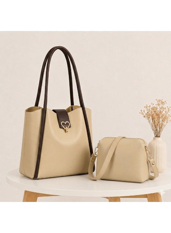 Kanaz "Sweet Heart" 2-Piece Women's Bag Set – Fashion Top-Handle Tote with Metallic Heart Clasp & Matching Zippered Crossbody Shoulder Purse. - Image 3