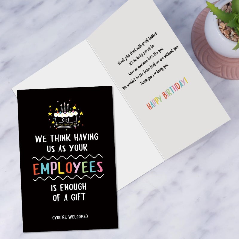 Obbyidk Happy Birthday Card for Boss Leader Employer, Funny Boss Birthday Card Gift for Women Men, We Think Having Us as Your Employees Is Enough of A Gift - Image 5