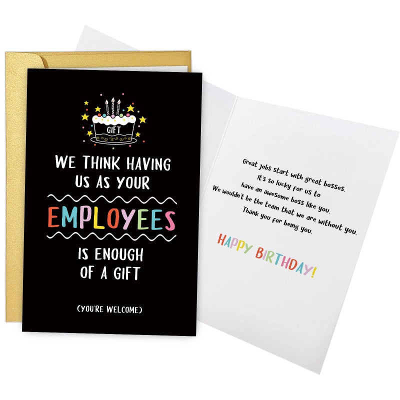Obbyidk Happy Birthday Card for Boss Leader Employer, Funny Boss Birthday Card Gift for Women Men, We Think Having Us as Your Employees Is Enough of A Gift - Image 1